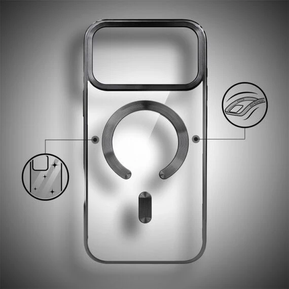 etui do iphone 18 pro max, magsafe luxury, przeźroczyste, czarne