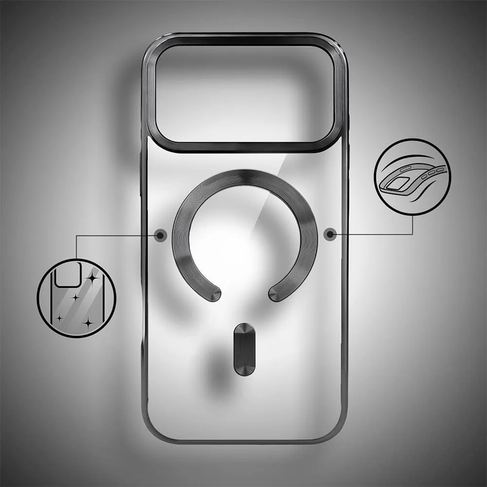 etui do iphone 18 pro max, magsafe luxury, przeźroczyste, czarne