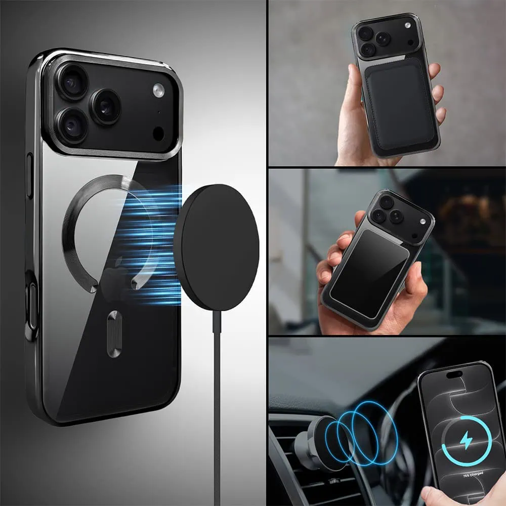etui do iphone 18 pro max, magsafe luxury, przeźroczyste, czarne