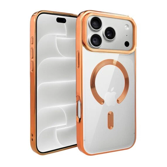 etui do iphone 18 pro max, magsafe luxury, przeźroczyste, pomarańczowe