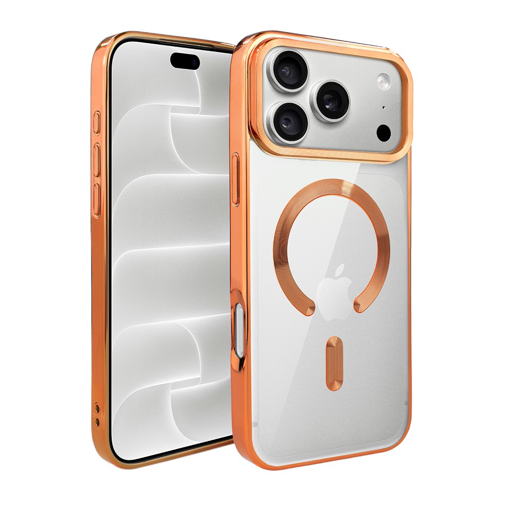 etui do iphone 18 pro max, magsafe luxury, przeźroczyste, pomarańczowe