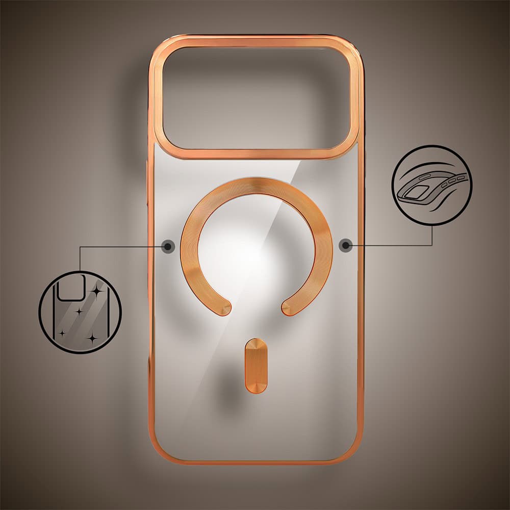 etui do iphone 18 pro max, magsafe luxury, przeźroczyste, pomarańczowe