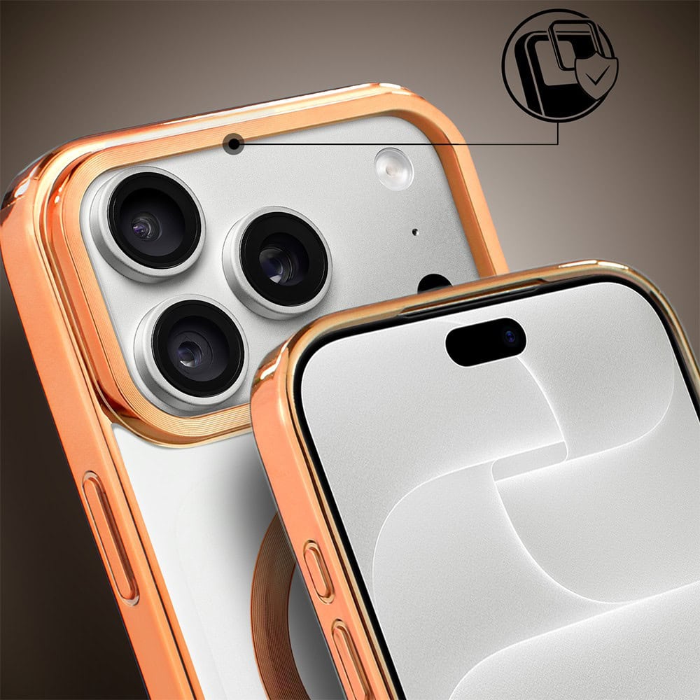 etui do iphone 18 pro max, magsafe luxury, przeźroczyste, pomarańczowe