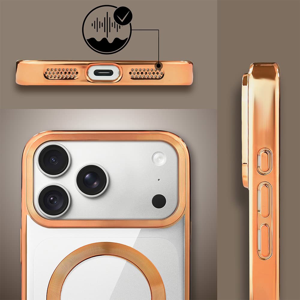 etui do iphone 18 pro max, magsafe luxury, przeźroczyste, pomarańczowe