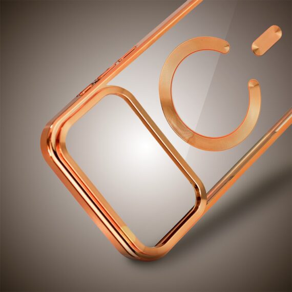 etui do iphone 18 pro max, magsafe luxury, przeźroczyste, pomarańczowe