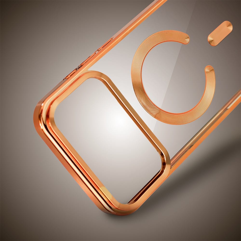 etui do iphone 18 pro max, magsafe luxury, przeźroczyste, pomarańczowe