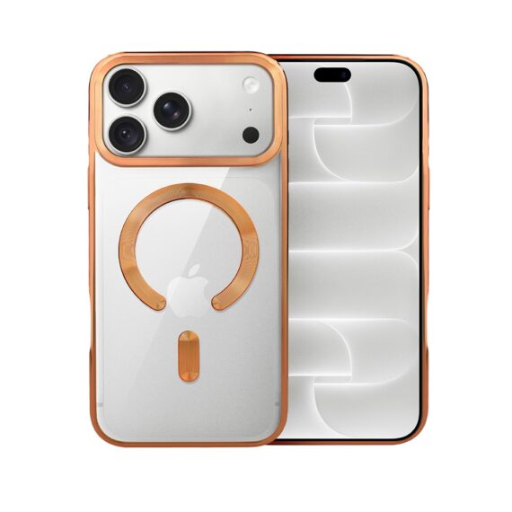 etui do iphone 18 pro max, magsafe luxury, przeźroczyste, pomarańczowe