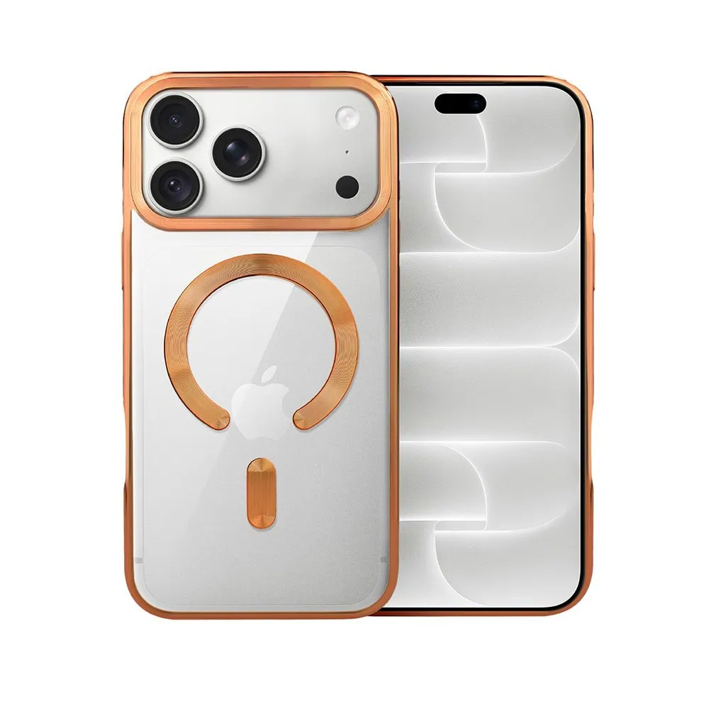 etui do iphone 18 pro max, magsafe luxury, przeźroczyste, pomarańczowe