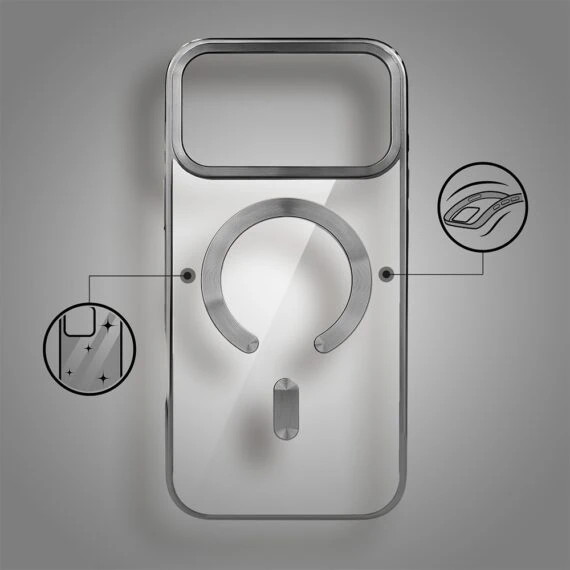 etui do iphone 18 pro max, magsafe luxury, przeźroczyste, tytanowe