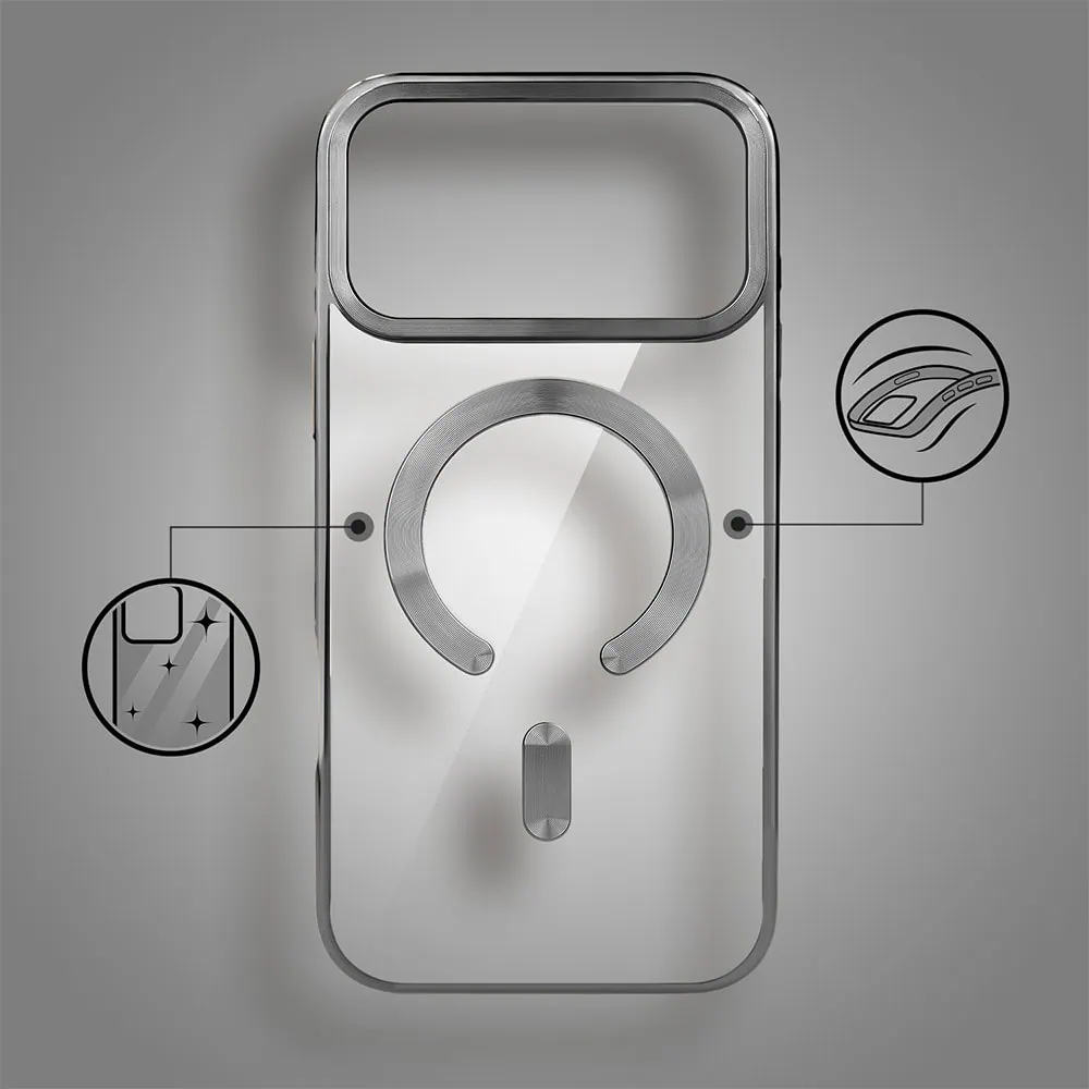 etui do iphone 18 pro max, magsafe luxury, przeźroczyste, tytanowe