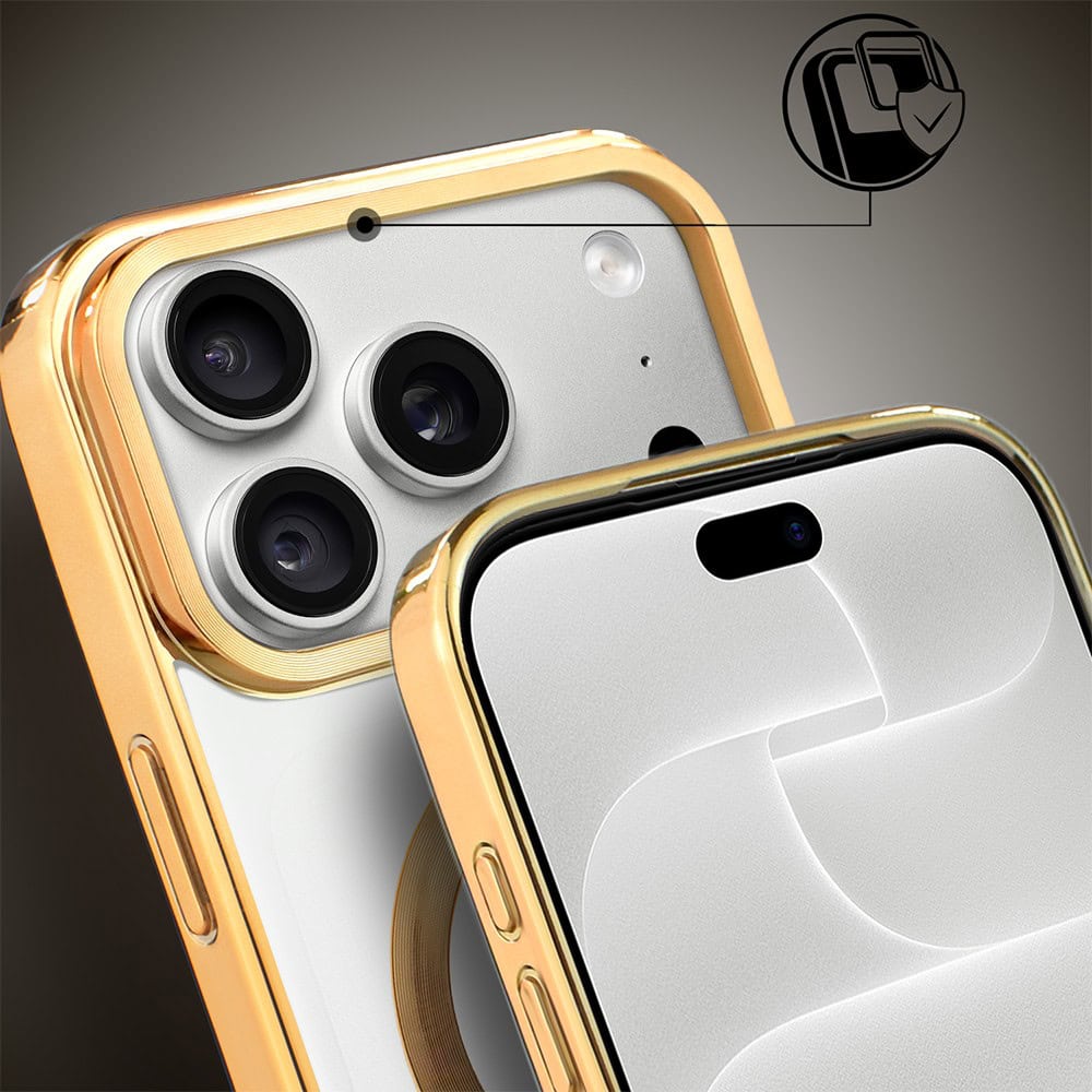 etui do iphone 18 pro max, magsafe luxury, przeźroczyste, złote