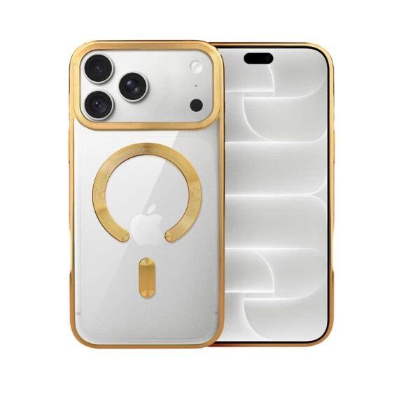 etui do iphone 18 pro max, magsafe luxury, przeźroczyste, złote