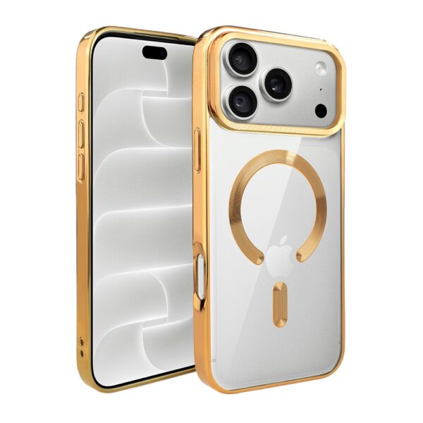 Etui do iPhone 18 Pro, MagSafe Luxury, przeźroczyste, złote