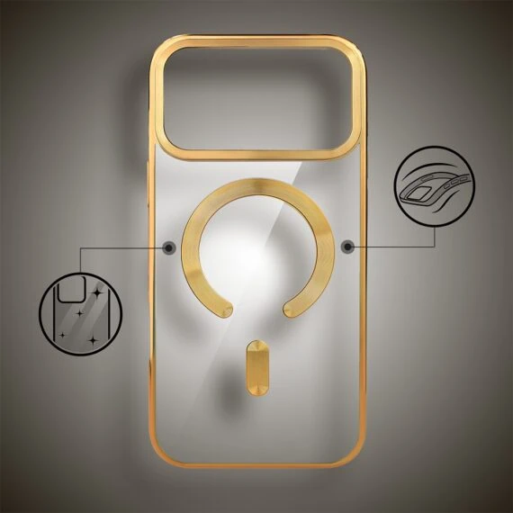 etui do iphone 18 pro max, magsafe luxury, przeźroczyste, złote