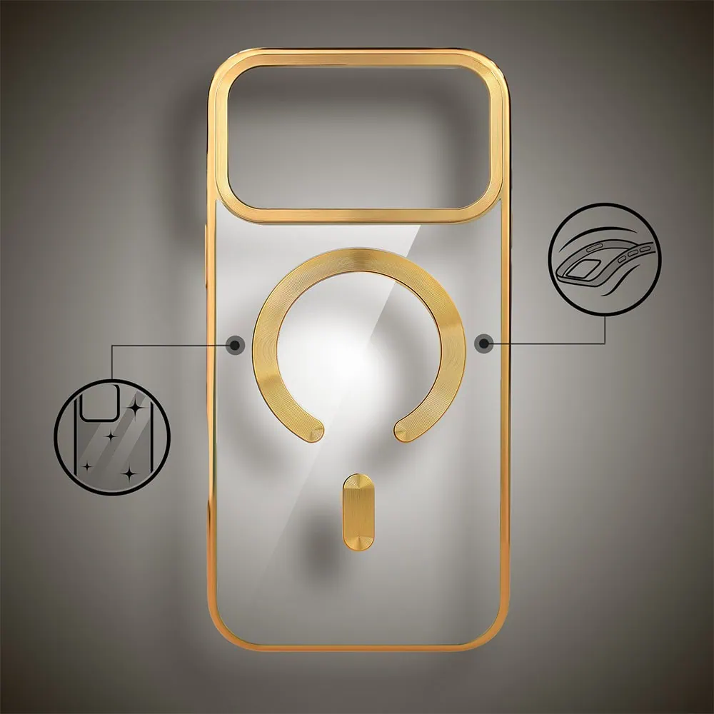 etui do iphone 18 pro max, magsafe luxury, przeźroczyste, złote