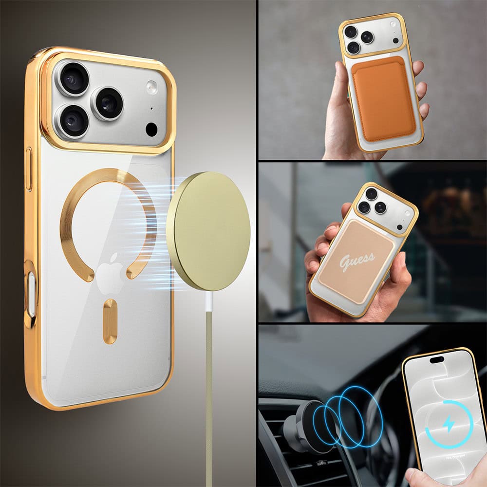 etui do iphone 18 pro max, magsafe luxury, przeźroczyste, złote