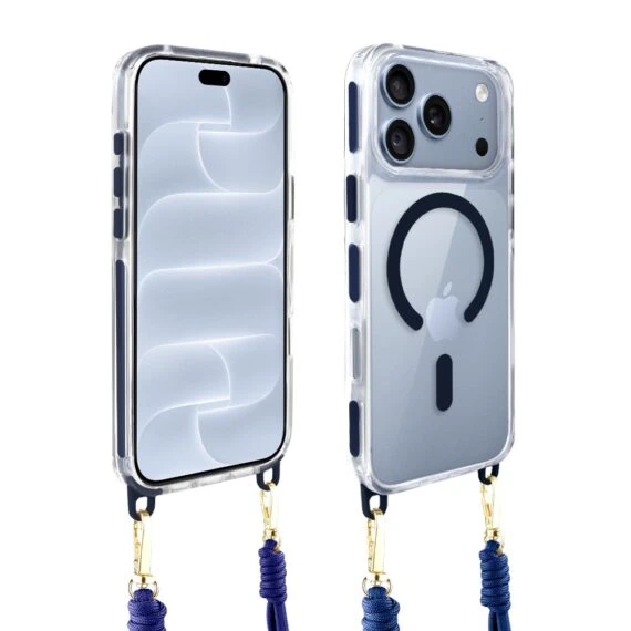etui do iphone 18 pro max, magsafe, ze smyczą, na ramię, crossbody, granatowe