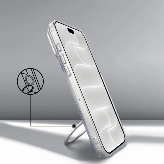 etui do iphone 18 pro max metal clear cam magsafe stand z podstawką, twarde, przeźroczyste
