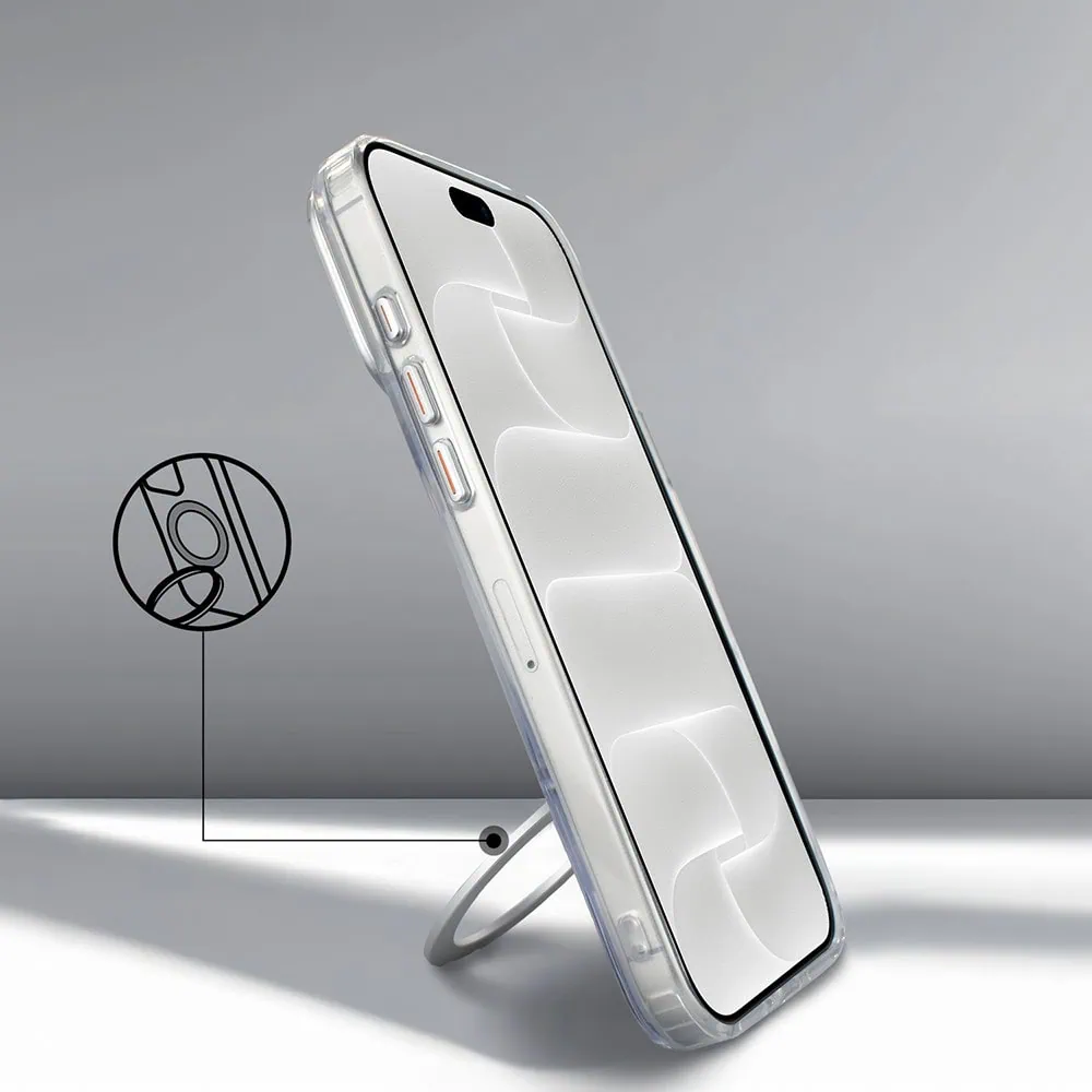 etui do iphone 18 pro max metal clear cam magsafe stand z podstawką, twarde, przeźroczyste