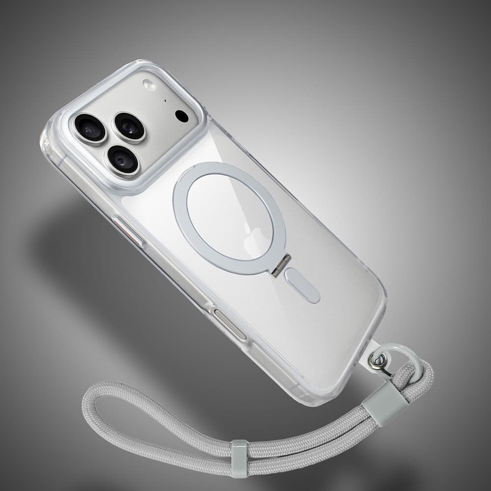 etui do iphone 18 pro max metal clear cam magsafe stand z podstawką, twarde, przeźroczyste