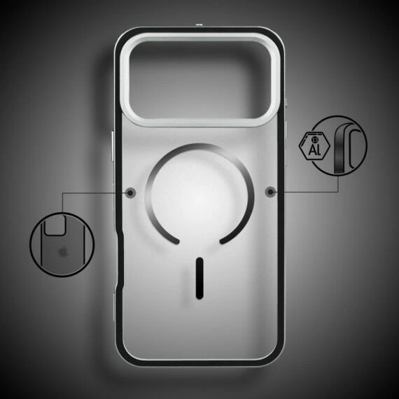 etui do iphone 18 pro max metal defender, metalowa ramka z magsafe, srebrne
