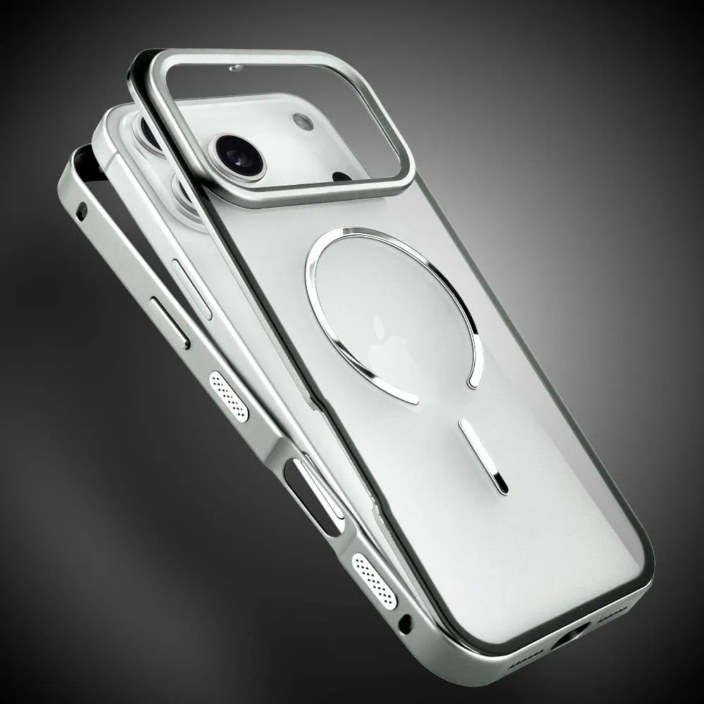Etui do iPhone 18 Pro Max Metal Defender, metalowa ramka z MagSafe, srebrne (7) etui do iphone 18 pro max metal defender, metalowa ramka z magsafe, srebrne