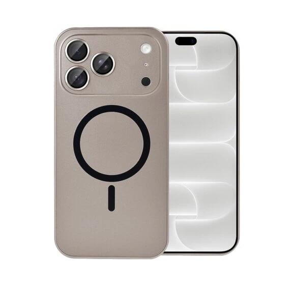 etui do iphone 18 pro metal solid magsafe, pełny tył z metalową ramką i osłoną aparatu, pustynny brąz