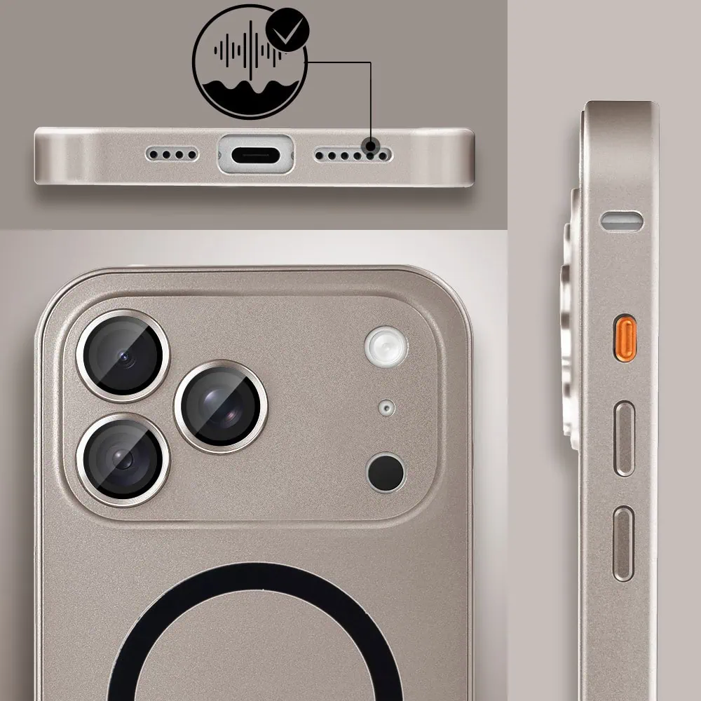 etui do iphone 18 pro metal solid magsafe, pełny tył z metalową ramką i osłoną aparatu, pustynny brąz