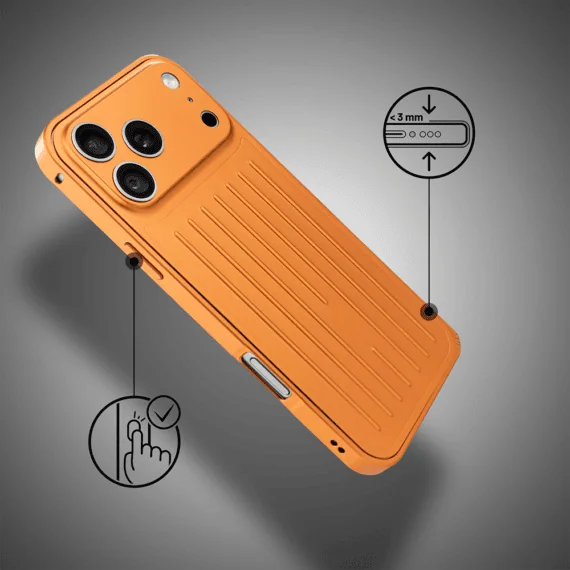 etui do iphone 18 pro max metal supreme, metalowa ramka i tył, pomarańczowe