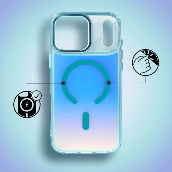 etui do iphone 18 pro max miami vibe z magsafe, zmieniające kolor, niebieskie