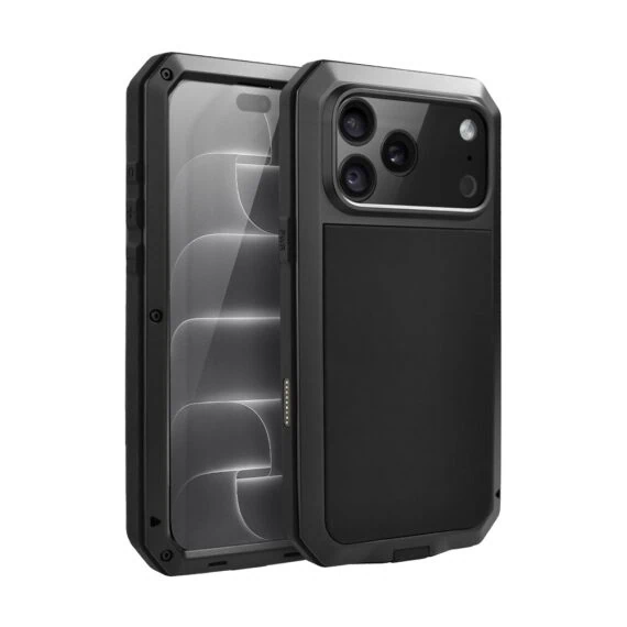 etui do iphone 18 pro panzer max, metalowa, skręcana, pancerna obudowa przód+tył, czarne
