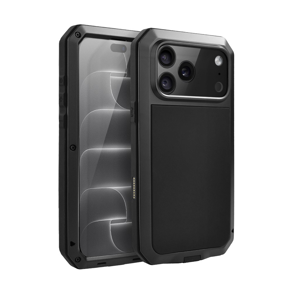 etui do iphone 18 pro panzer max, metalowa, skręcana, pancerna obudowa przód+tył, czarne