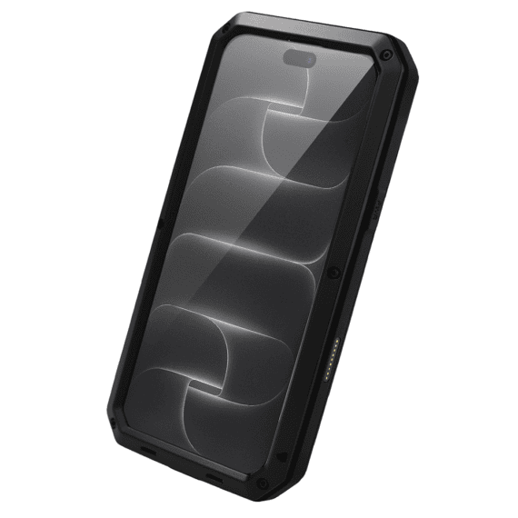 etui do iphone 18 pro panzer max, metalowa, skręcana, pancerna obudowa przód+tył, czarne
