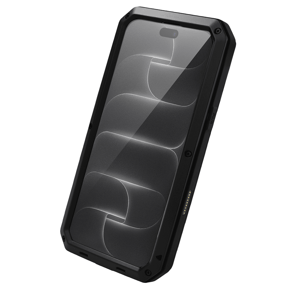 etui do iphone 18 pro panzer max, metalowa, skręcana, pancerna obudowa przód+tył, czarne