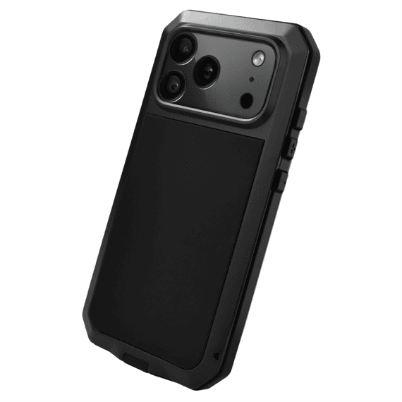 etui do iphone 18 pro panzer max, metalowa, skręcana, pancerna obudowa przód+tył, czarne