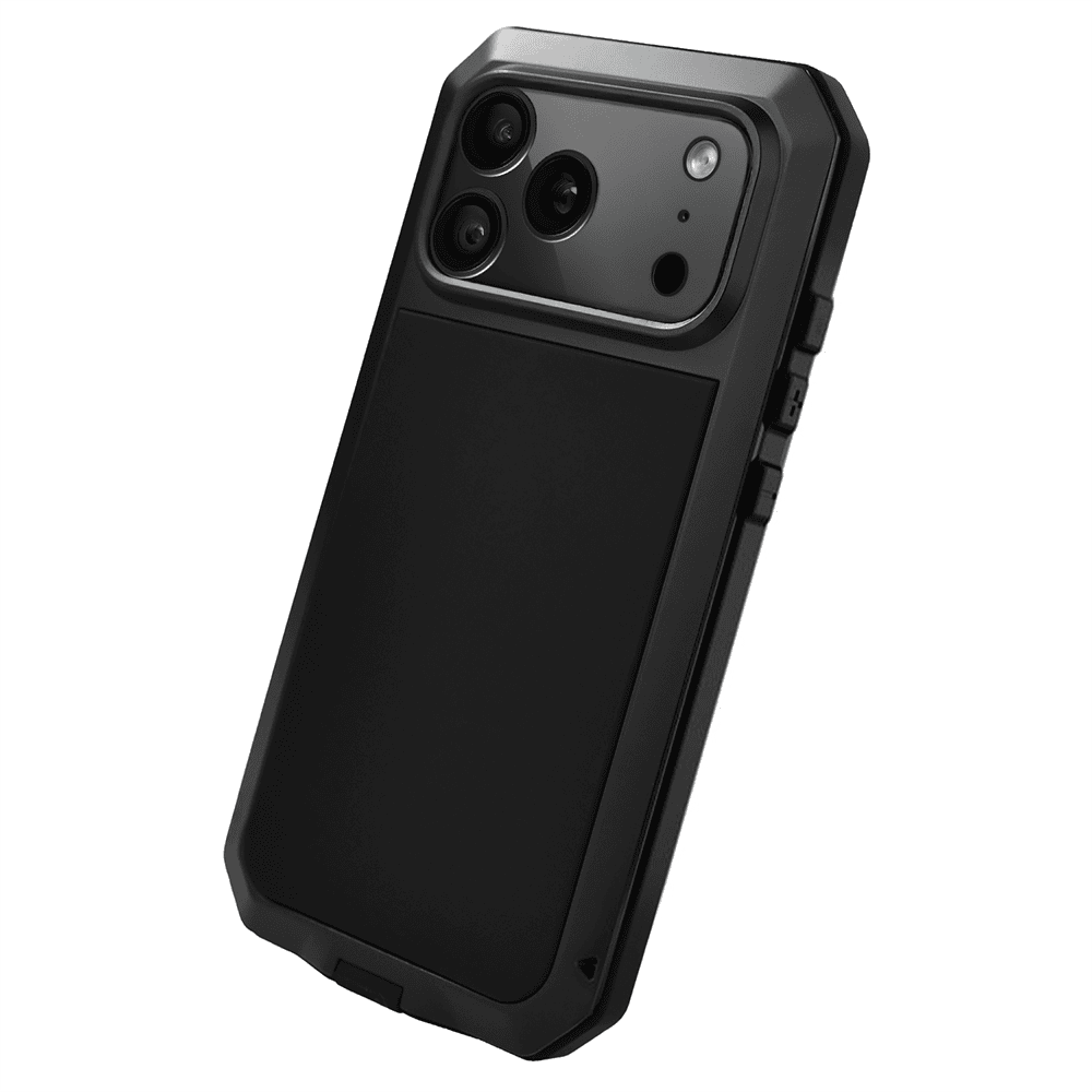 etui do iphone 18 pro panzer max, metalowa, skręcana, pancerna obudowa przód+tył, czarne