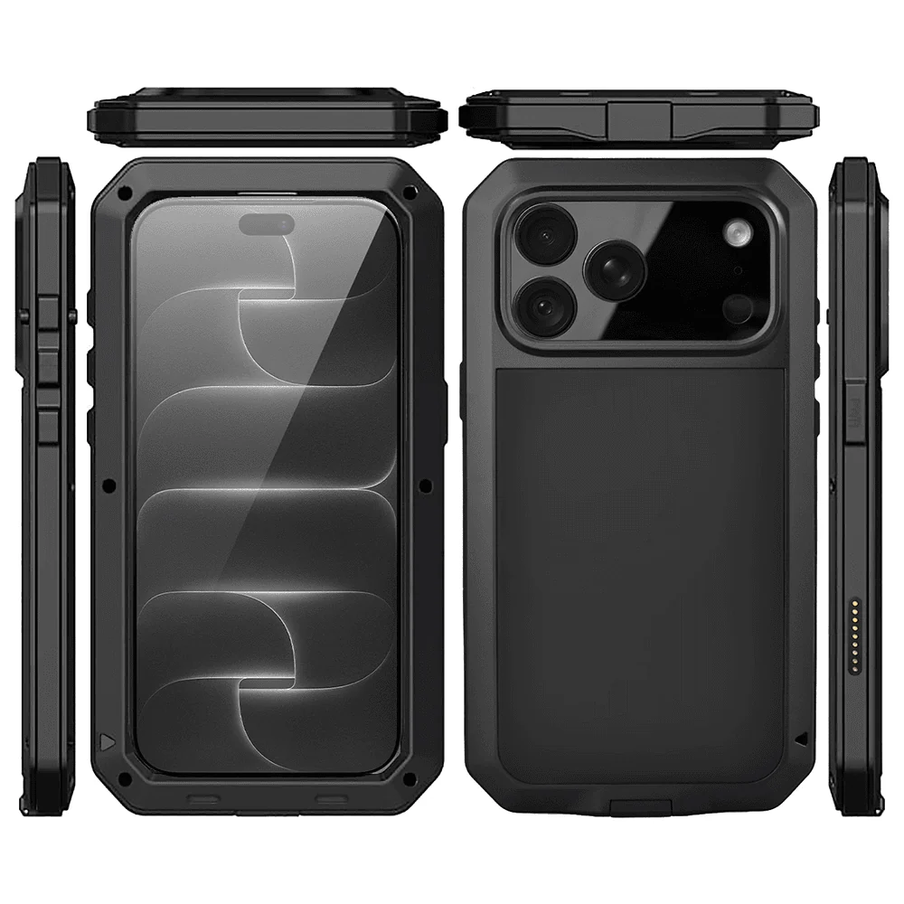 etui do iphone 18 pro panzer max, metalowa, skręcana, pancerna obudowa przód+tył, czarne