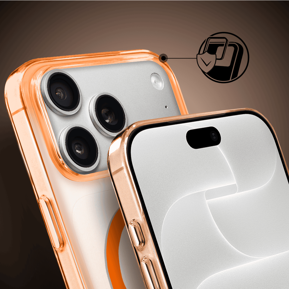 etui do iphone 18 pro max prisma slim z magsafe, cienkie z twardym tyłem, pomarańczowe