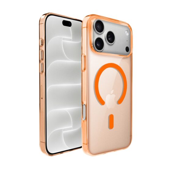 etui do iphone 18 pro max prisma slim z magsafe, cienkie z twardym tyłem, pomarańczowe