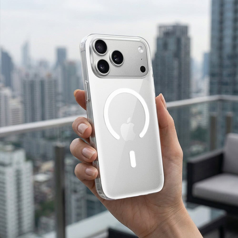 etui do iphone 18 pro max prisma slim z magsafe, cienkie z twardym tyłem, przeźroczyste
