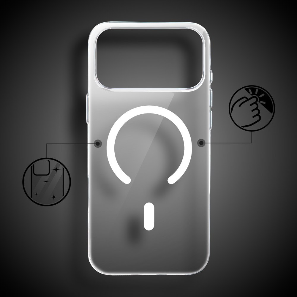 etui do iphone 18 pro max prisma slim z magsafe, cienkie z twardym tyłem, przeźroczyste