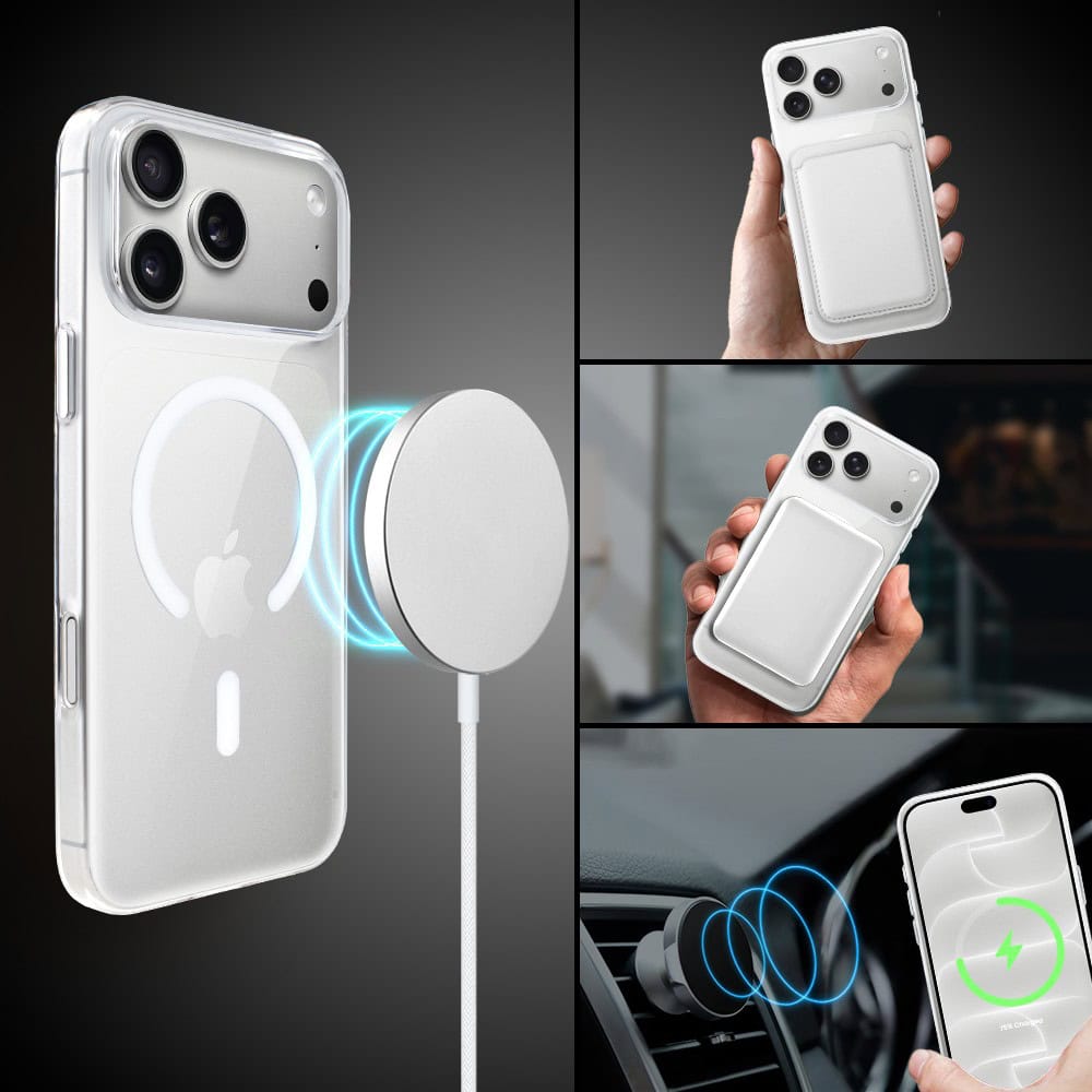 etui do iphone 18 pro max prisma slim z magsafe, cienkie z twardym tyłem, przeźroczyste