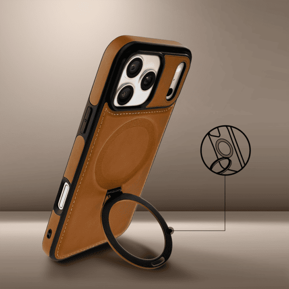 etui do iphone 18 pro max slim leather magsafe stand z podstawką, brązowe