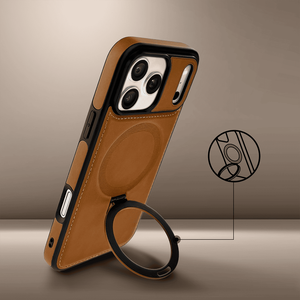 etui do iphone 18 pro max slim leather magsafe stand z podstawką, brązowe