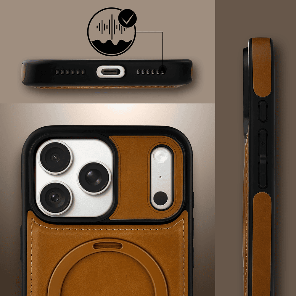 etui do iphone 18 pro max slim leather magsafe stand z podstawką, brązowe