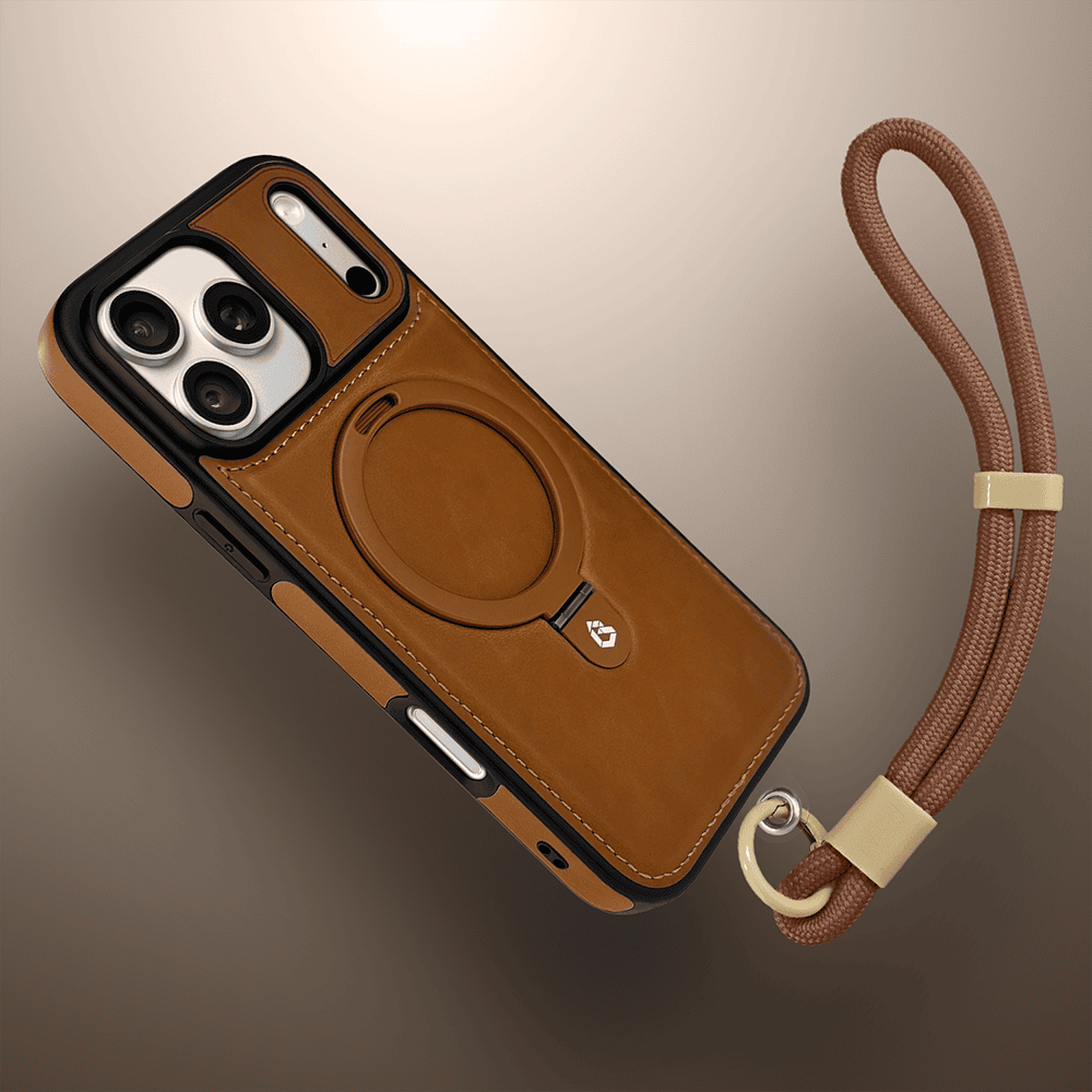 etui do iphone 18 pro max slim leather magsafe stand z podstawką, brązowe