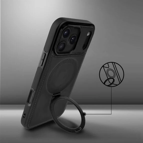 etui do iphone 18 pro max slim leather magsafe stand z podstawką, czarne