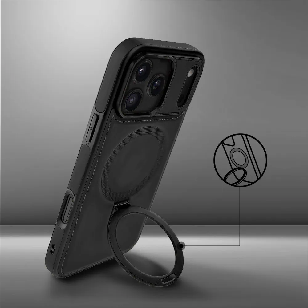 etui do iphone 18 pro max slim leather magsafe stand z podstawką, czarne