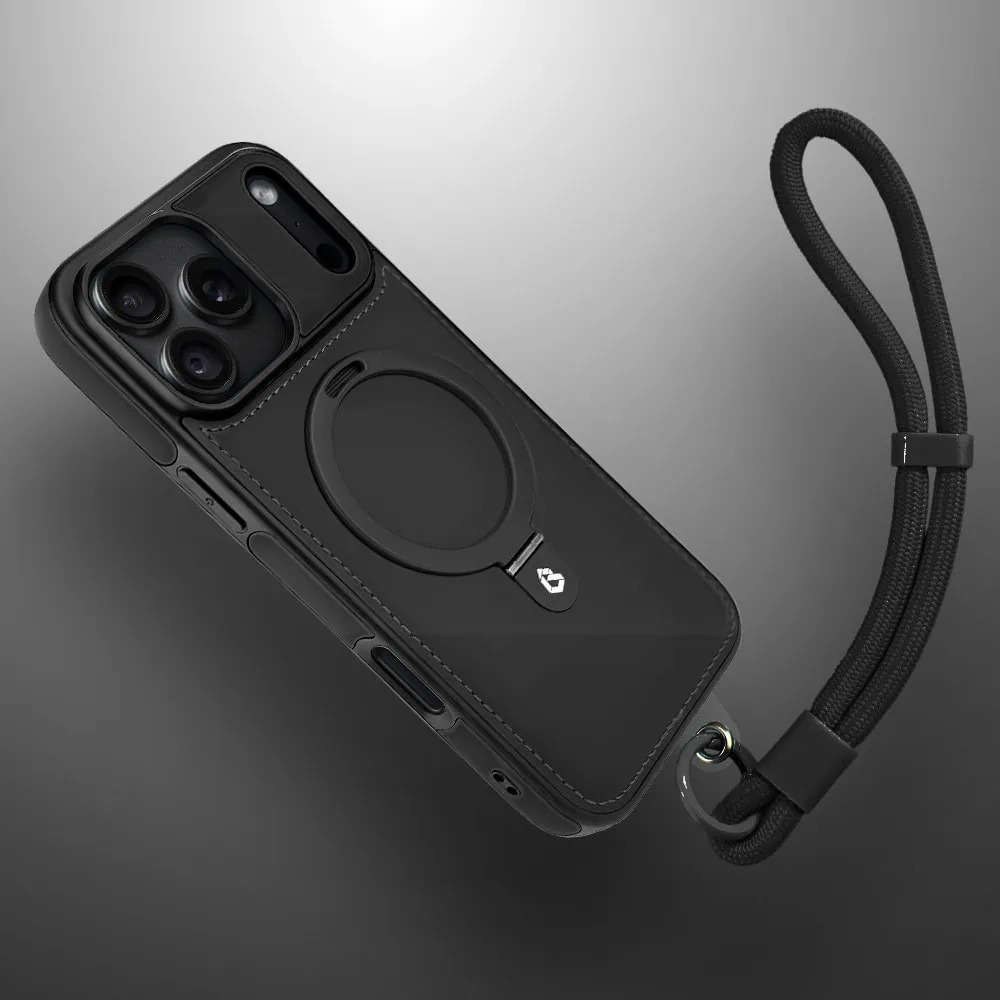 etui do iphone 18 pro max slim leather magsafe stand z podstawką, czarne