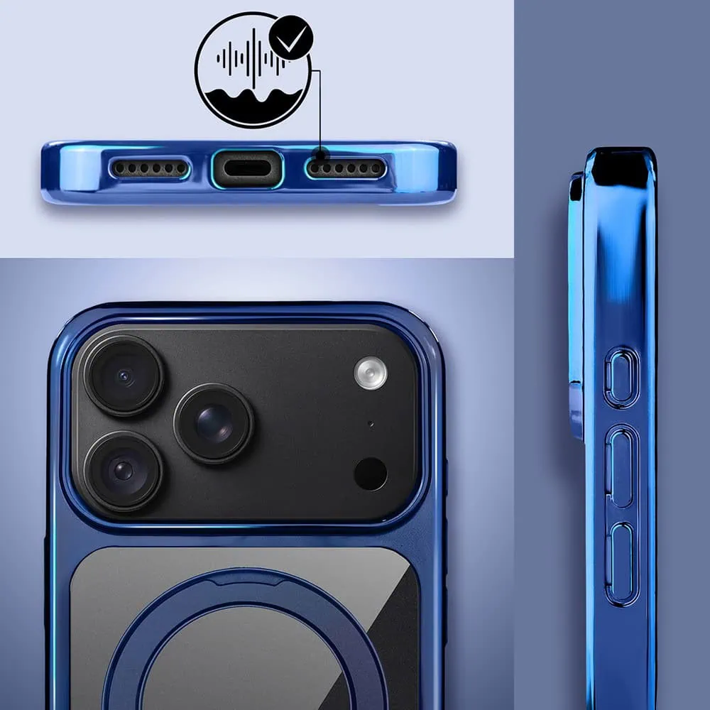 etui do iphone 18 pro max slim magsafe stand, twarde z podstawką, granatowe